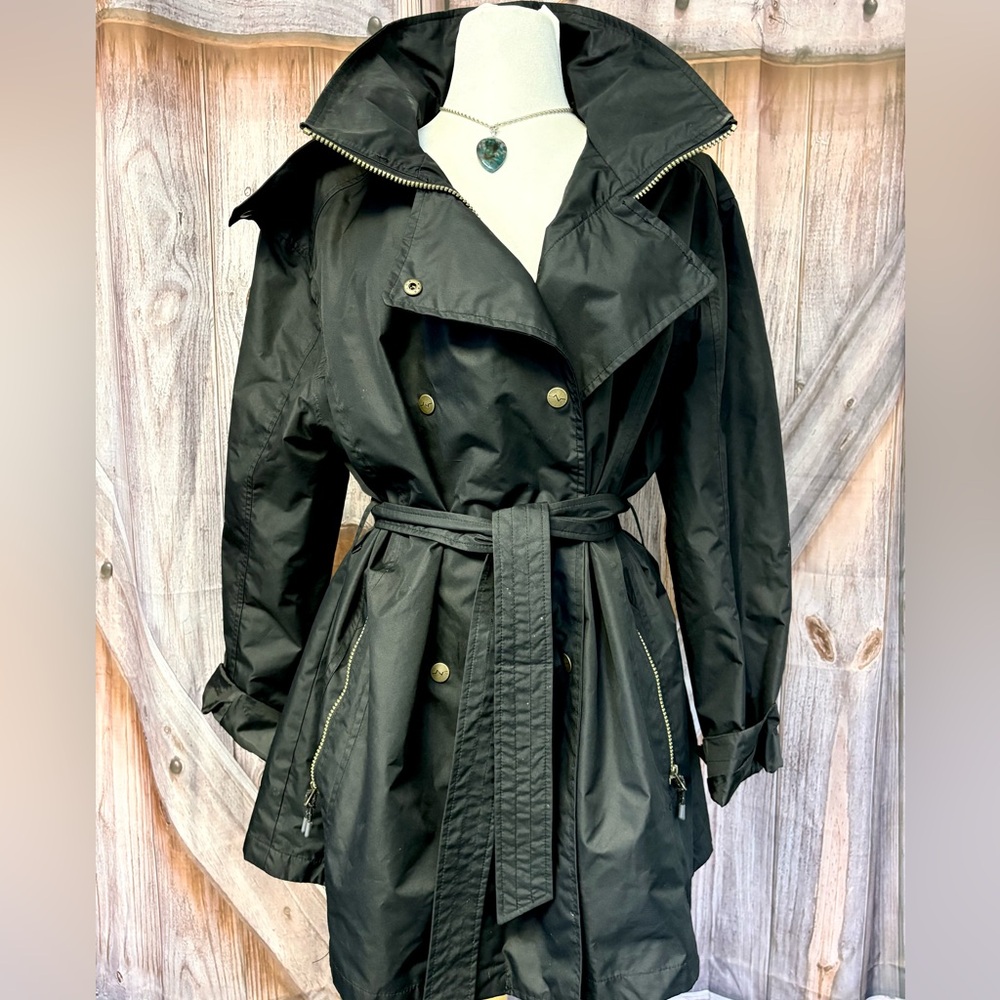 Pulse Black Belted  Trench RainCoat with detachable Hood